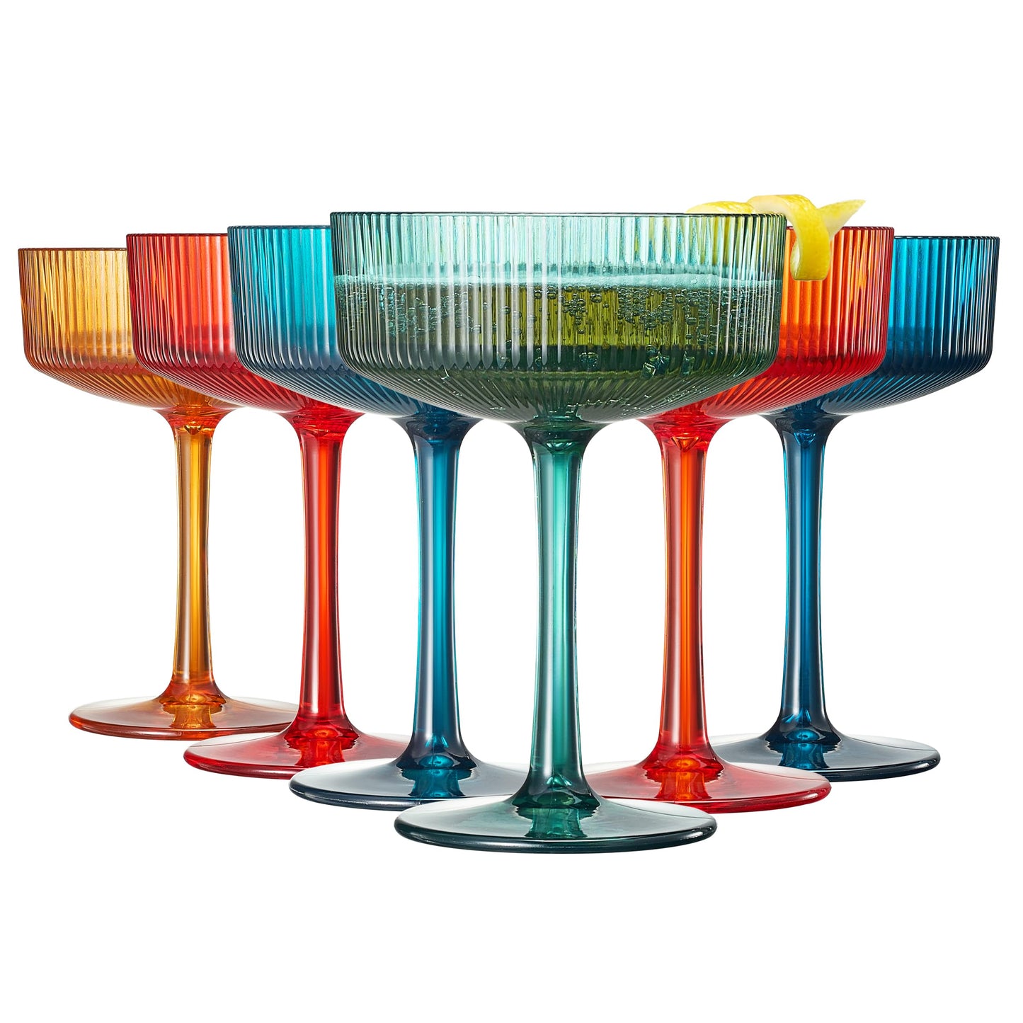 Vintage Ribbed Acrylic Martini Set of 6 Glasses