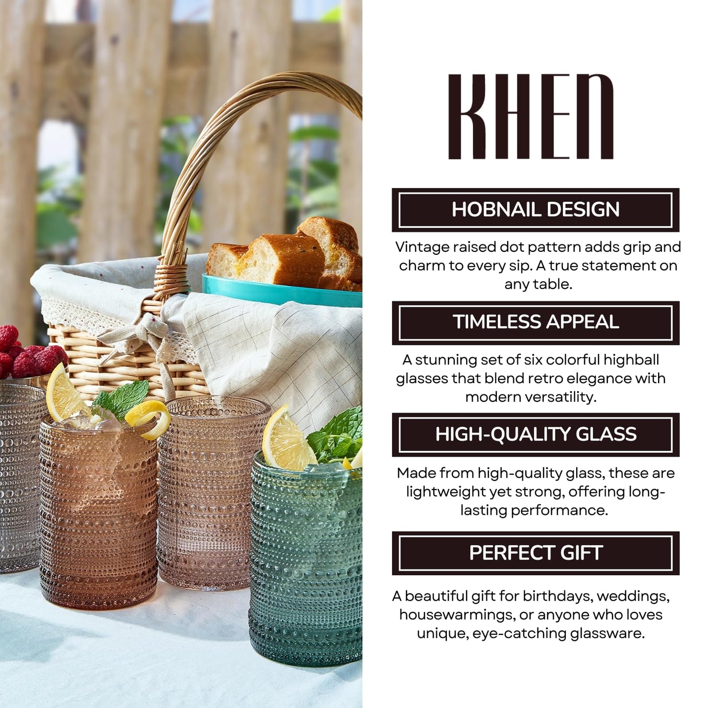 Khen Hobnail Drinking Glasses and Matching Straws