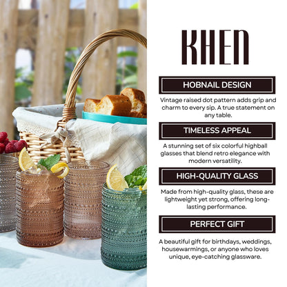 Khen Hobnail Drinking Glasses and Matching Straws