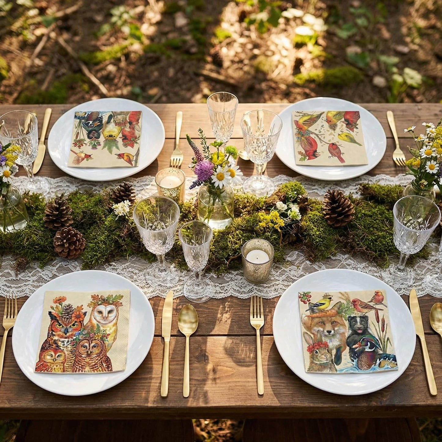 Woodland Owl Napkins and Beige Fall Party Decor