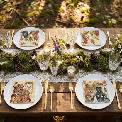 Woodland Owl Napkins and Beige Fall Party Decor