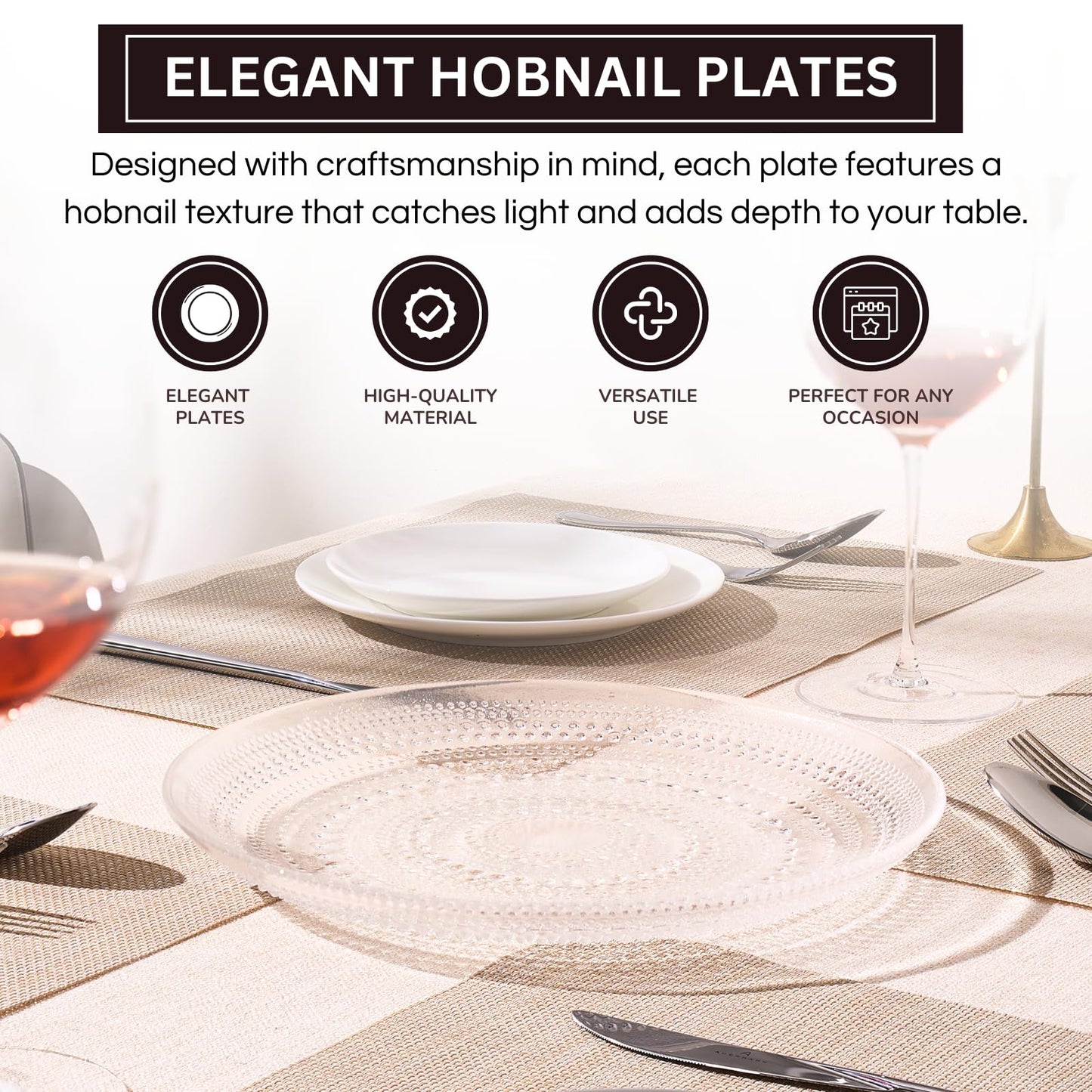 Clear Glass Hobnail Charger Plates and Set