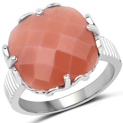 12.75-carat peach moonstone ring in .925 sterling silver with a large faceted stone by Bids.com on Tampa Home & Garden Store