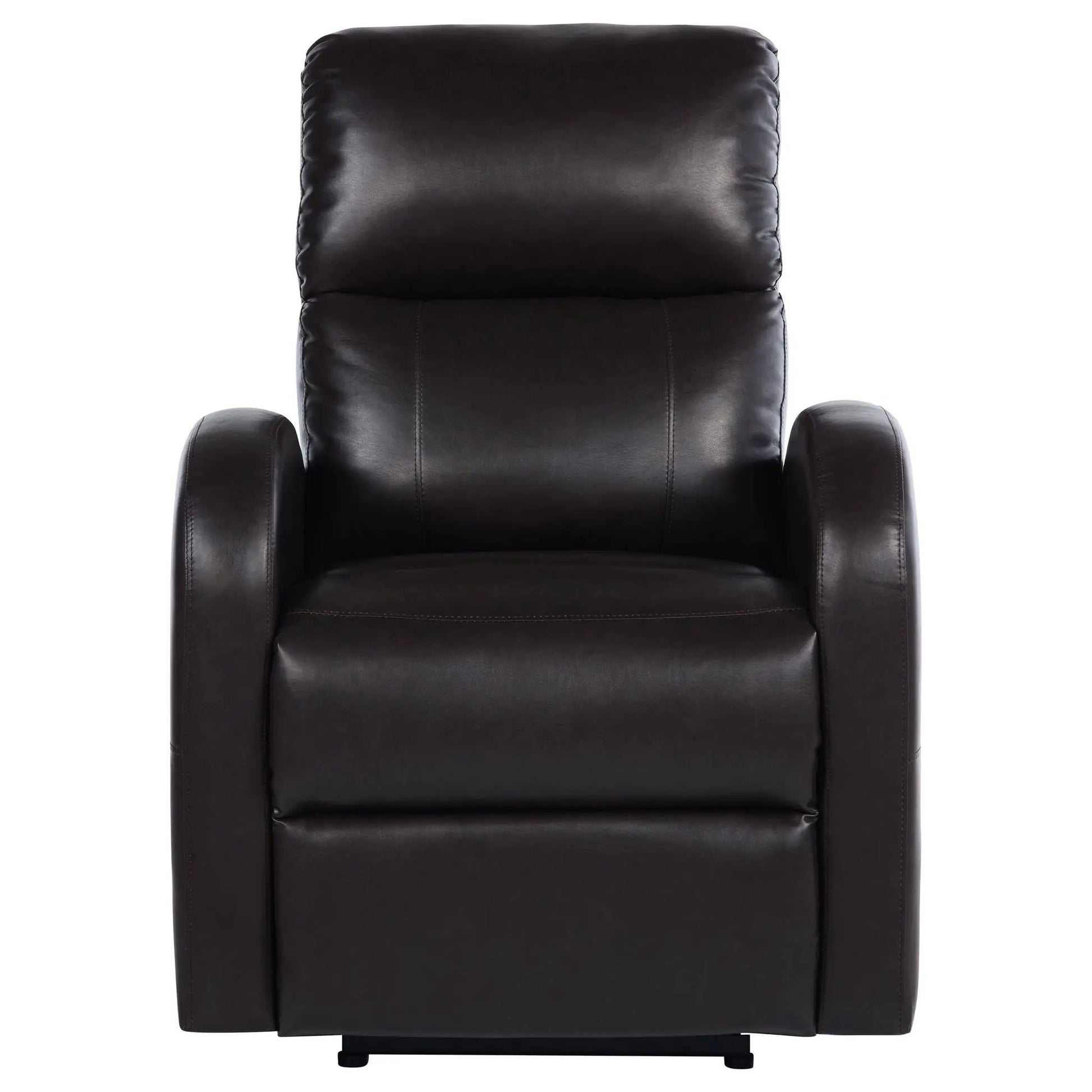 Meglia power recliner chair in dark brown leather with padded headrest and wide armrests on Tampa Home & Garden Store
