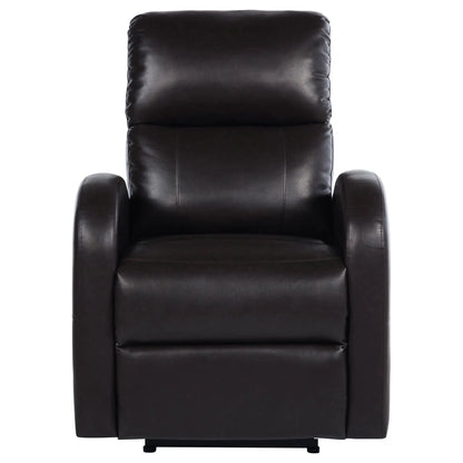 Meglia power recliner chair in dark brown leather with padded headrest and wide armrests on Tampa Home & Garden Store