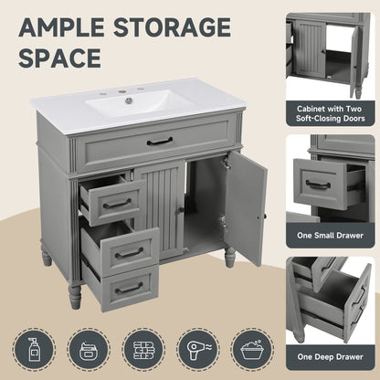 Bathroom vanity with sink and drawers in freestanding solid wood cabinet gray HouseOfZazla on Tampa Home & Garden Store