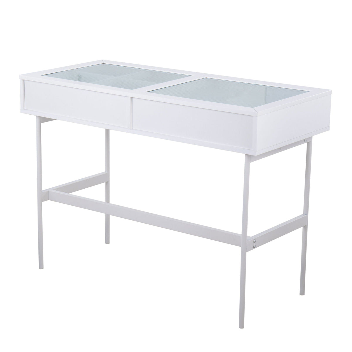 White contemporary console table with two tempered glass panels by HouseOfZazla on Tampa Home & Garden Store