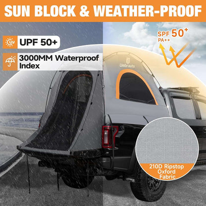 Umbrauto 6.4–6.7ft truck bed tent for 2, gray with orange trim, PU3000 waterproof, quick setup on Tampa Home & Garden Store