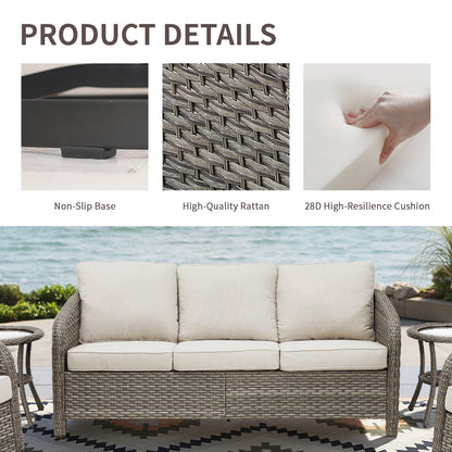 3-seat PE wicker outdoor sofa with beige cushions and brown rattan weave by HouseOfZazla on patio on Tampa Home & Garden Store