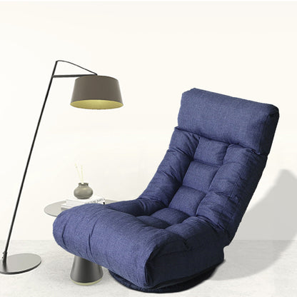 Adjustable Japanese reclining floor chair with ottoman in blue fabric and metal frame on Tampa Home & Garden Store