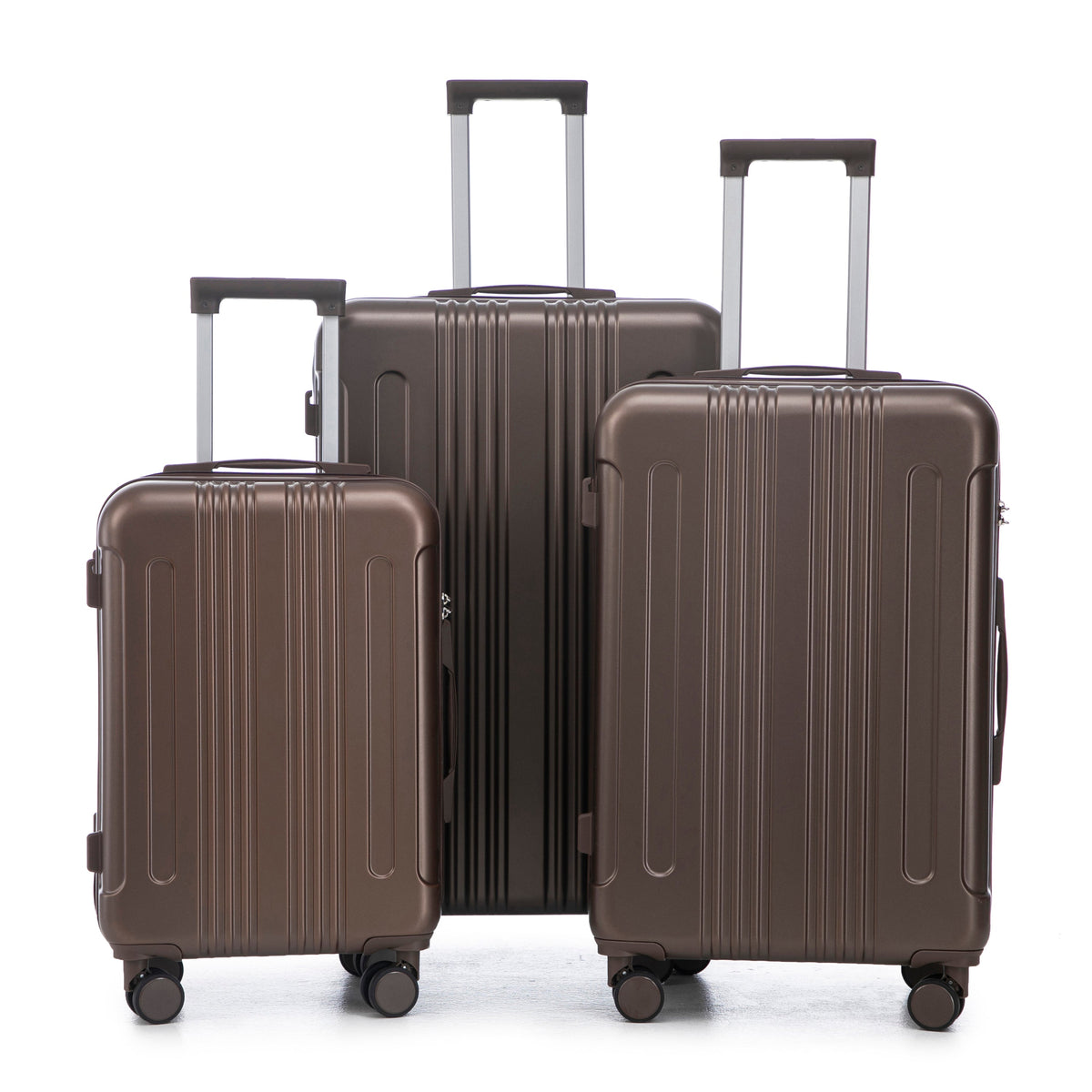 3-piece ABS spinner luggage set brown with silver telescoping handles by HouseOfZazla on Tampa Home & Garden Store