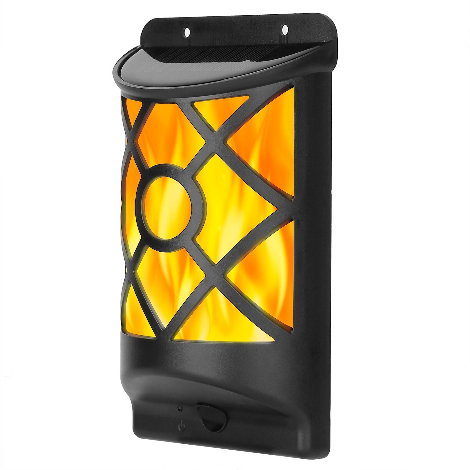 Flame solar wall light GBruno Store, outdoor 96 LEDs, amber glow, wall-mount lantern on Tampa Home & Garden Store