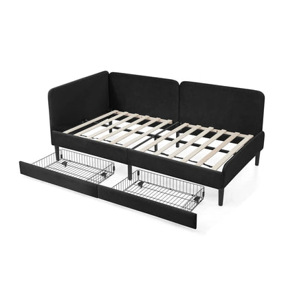 Upholstered Bed Frame With Drawers and Sofa Bed