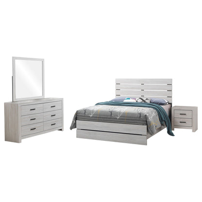 Geary Slatted Headboard Bedroom Set HouseOfZazla 4pc light gray wash bed, mirror & nightstands on Tampa Home & Garden Store
