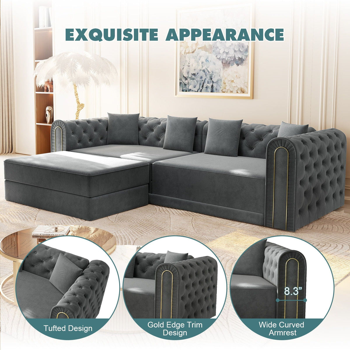 3 In 1 Convertible Sofa and Ottoman Bed