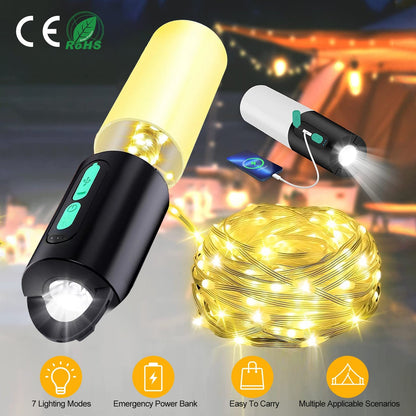 GemGear 4-in-1 camping lantern with 33ft string light IP44 waterproof 7 modes power bank on Tampa Home & Garden Store