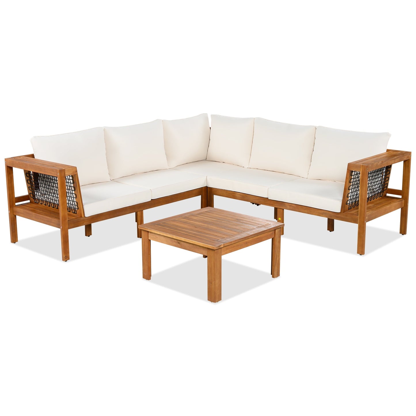 GO 4 Pieces Outdoor Acacia Wood Sofa Set with Coffee Table with cream cushions on Tampa Home & Garden Store
