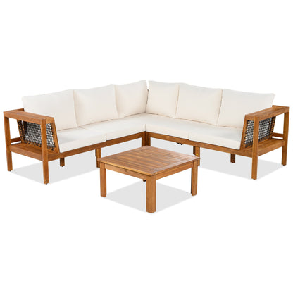 GO 4 Pieces Outdoor Acacia Wood Sofa Set with Coffee Table with cream cushions on Tampa Home & Garden Store