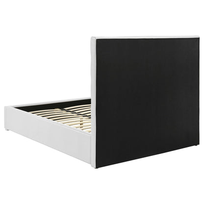 Dulcey Platform Bed by HouseOfZazla; white frame, black upholstered headboard on Tampa Home & Garden Store