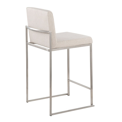 Contemporary high back counter stool with padded backrest and beige upholstery, steel frame on Tampa Home & Garden Store