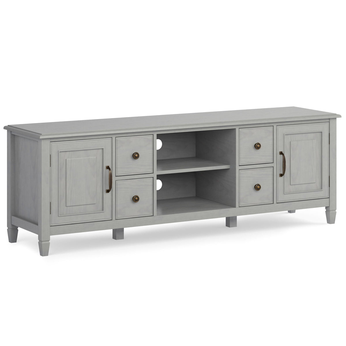 Sturdy solid wood TV stand by HouseOfZazla in gray finish with wide storage and open shelf on Tampa Home & Garden Store