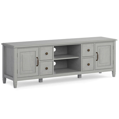 Sturdy solid wood TV stand by HouseOfZazla in gray finish with wide storage and open shelf on Tampa Home & Garden Store
