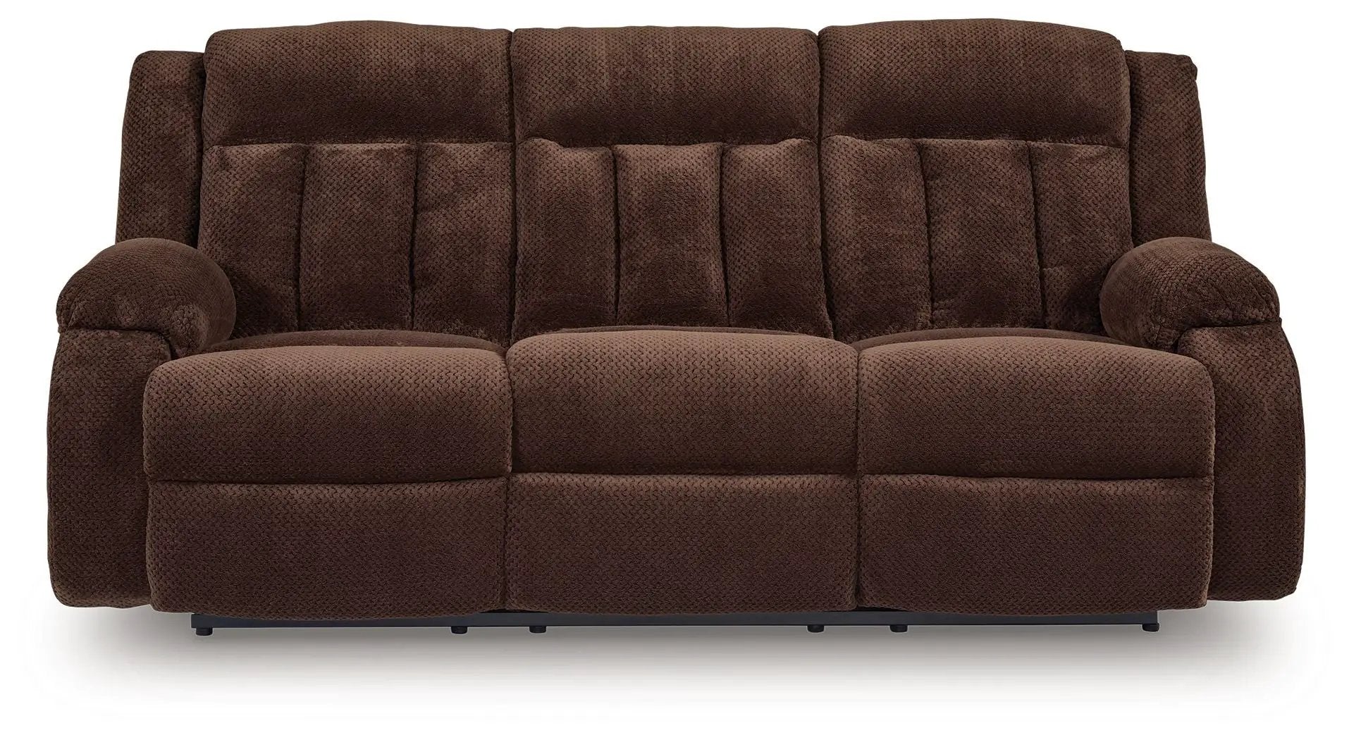 Free Wake reclining power sofa chocolate brown fabric with drop-down table on Tampa Home & Garden Store