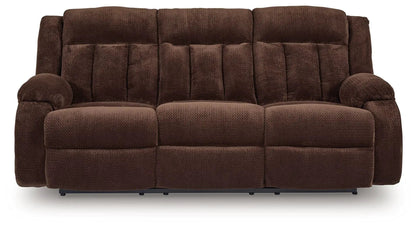 Free Wake reclining power sofa chocolate brown fabric with drop-down table on Tampa Home & Garden Store