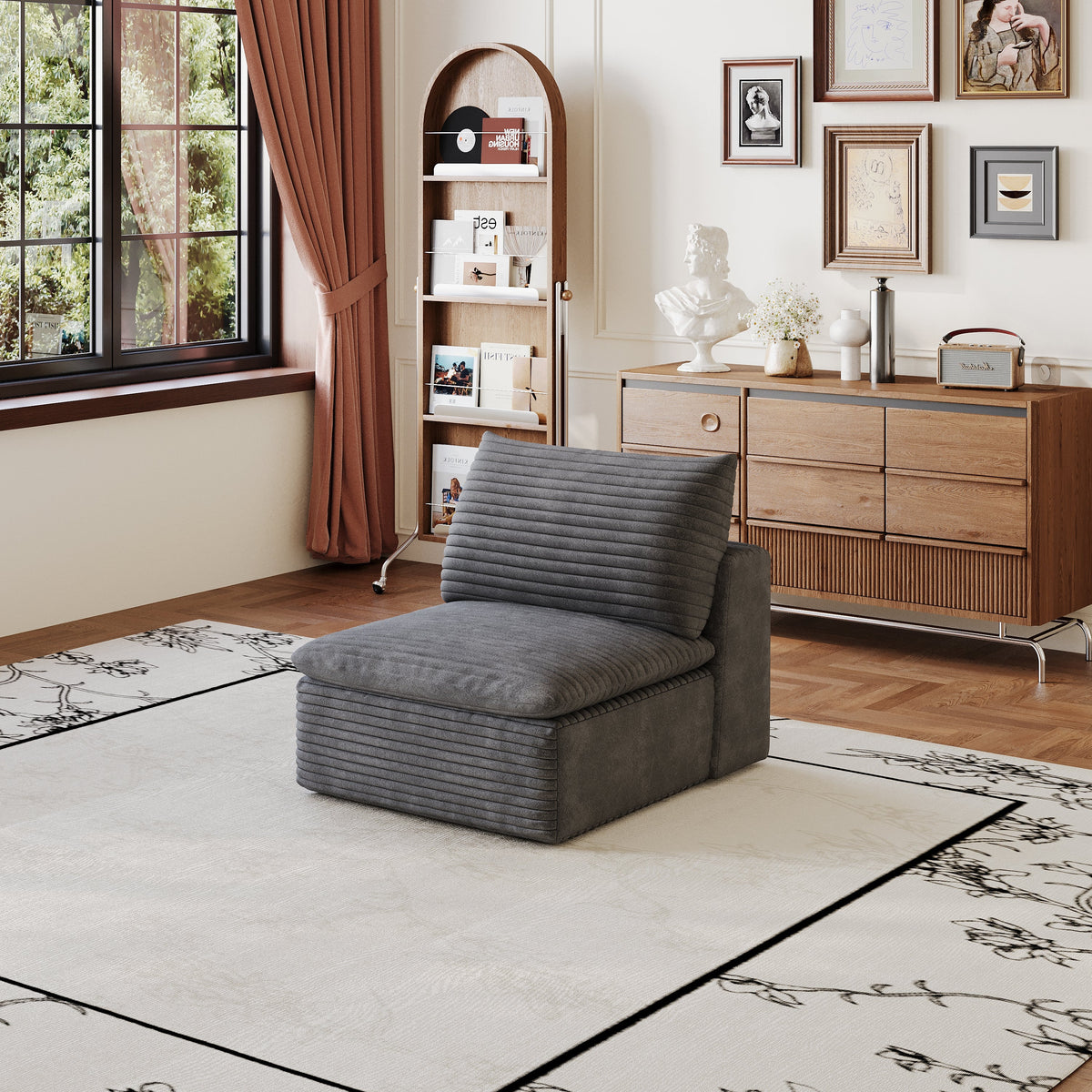 Modern And Modular Dark Fabric Middle Seat Sofa