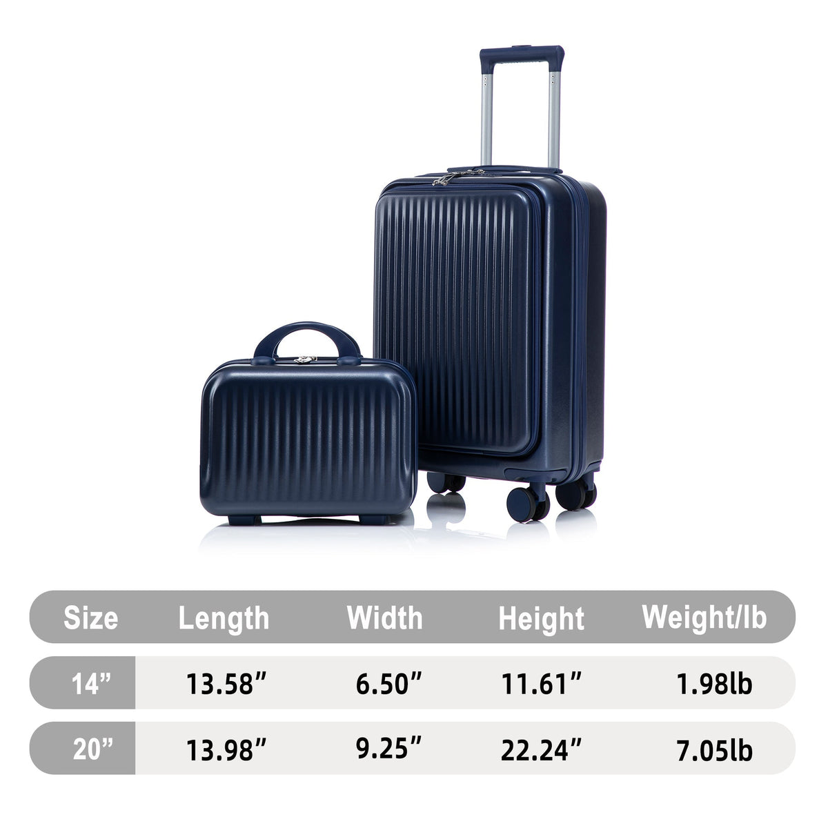 HouseOfZazla 2-piece ABS spinner luggage set navy, includes 14in carry-on & 20in suitcase on Tampa Home & Garden Store