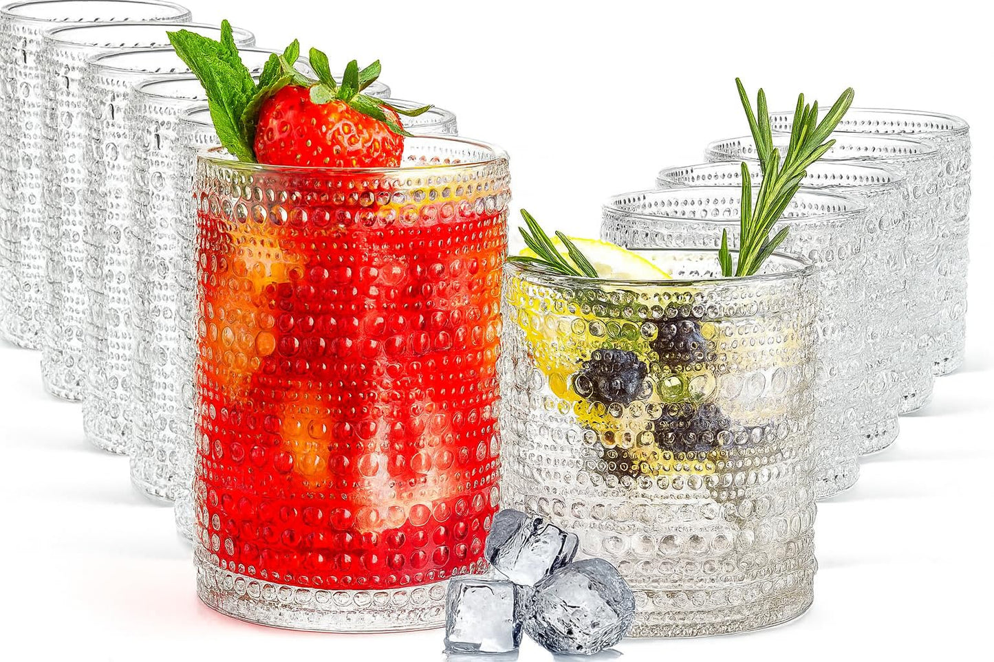 Khen Hobnail Clear Drinking Glasses Set of 12