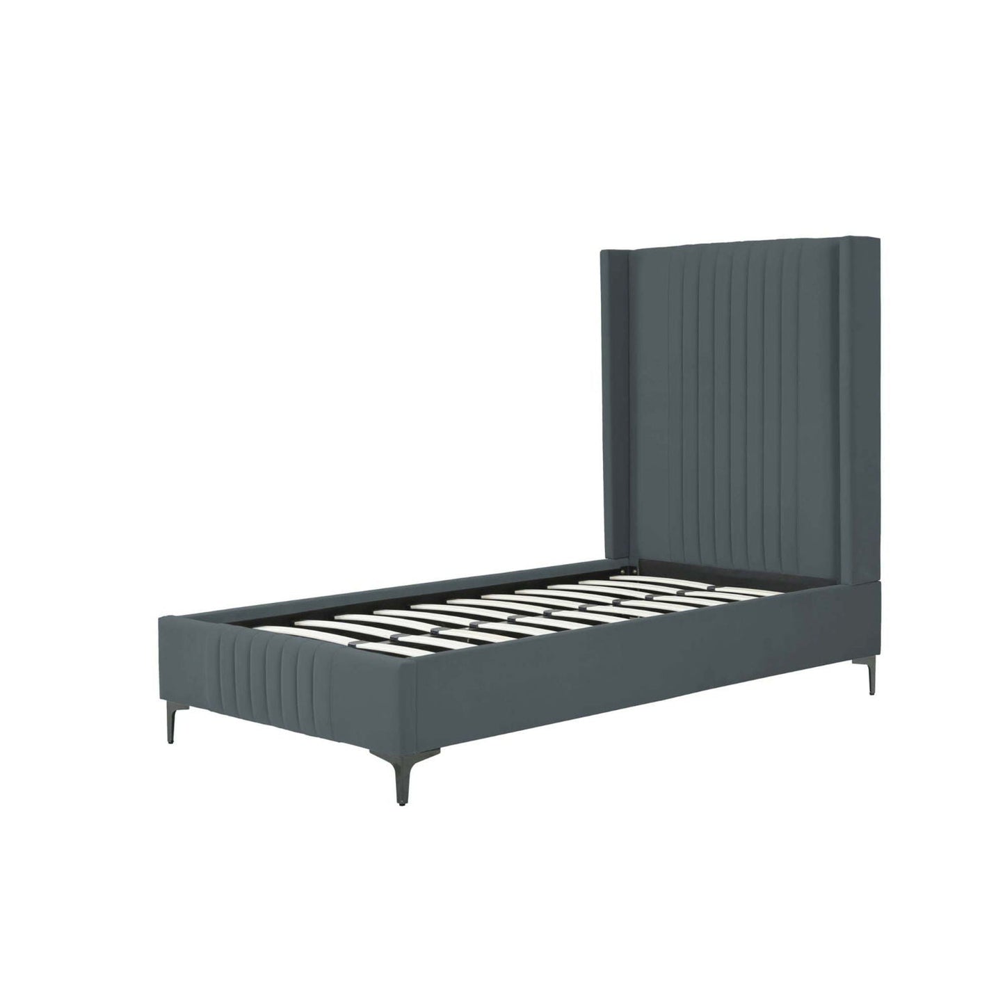 Promenade upholstered bed with tall slate gray headboard and slatted base, HouseOfZazla on Tampa Home & Garden Store