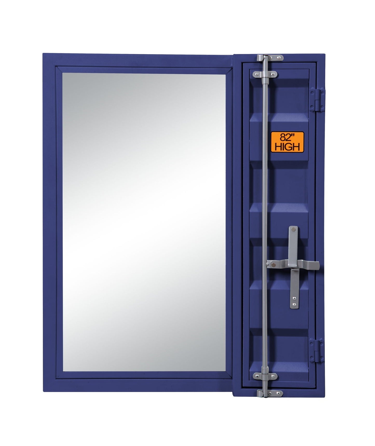 Blue cargo vanity mirror storage trunk with left mirror and right cabinet hardware 82in high on Tampa Home & Garden Store