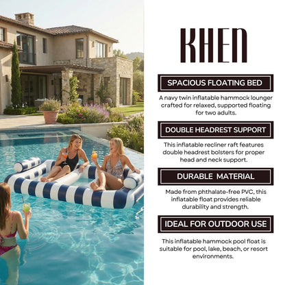 Navy Blue Twin Hammock Pool Float And Drink Cups