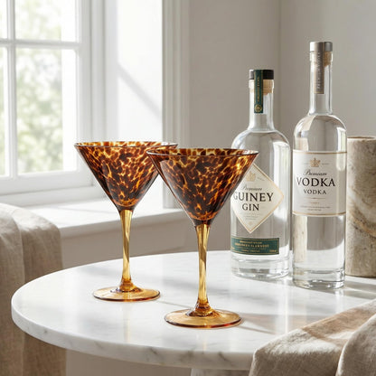 Tortoise And Leopard Print Martini Glass Set