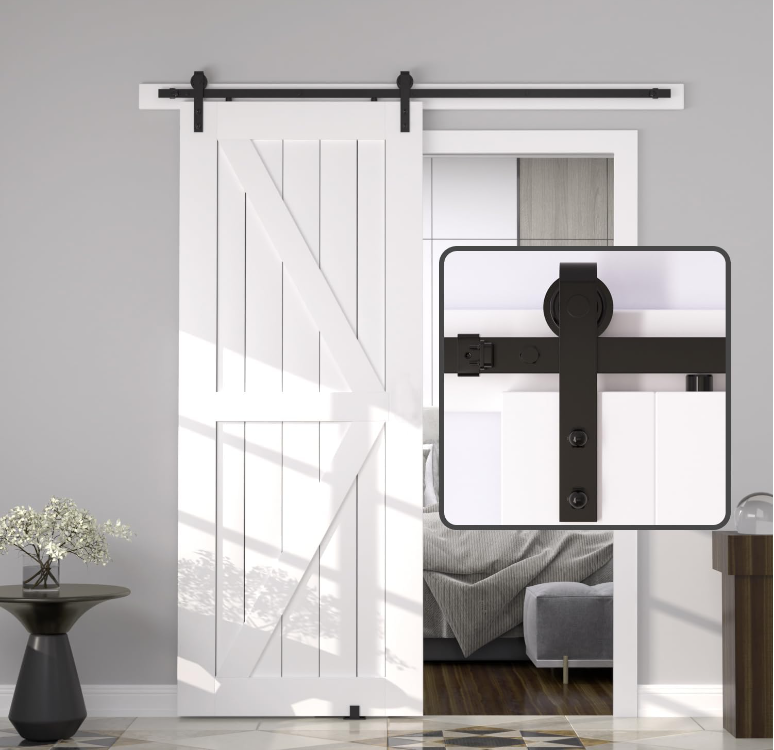 8 ft sliding double barn door hardware kit black steel track handle by HouseOfZazla on Tampa Home & Garden Store