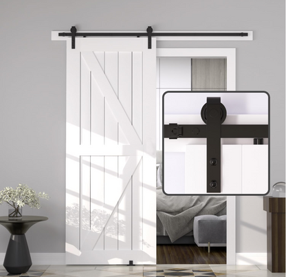 8 ft sliding double barn door hardware kit black steel track handle by HouseOfZazla on Tampa Home & Garden Store