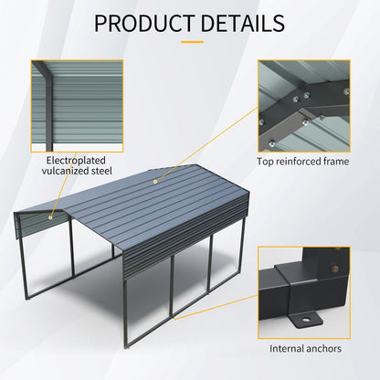 10 x 15 Ft Galvanized Steel Carport and Charcoal