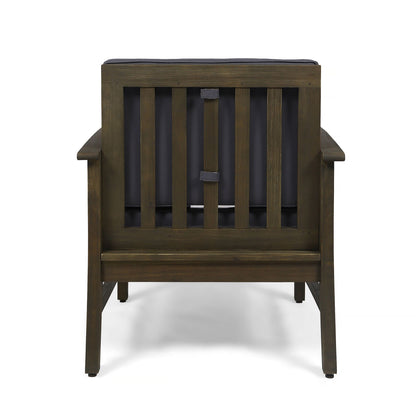 Perla Contemporary Club Chair outdoor arm chair with dark wood frame and water resistant cushion HouseOfZazla on Tampa Home & Garden Store