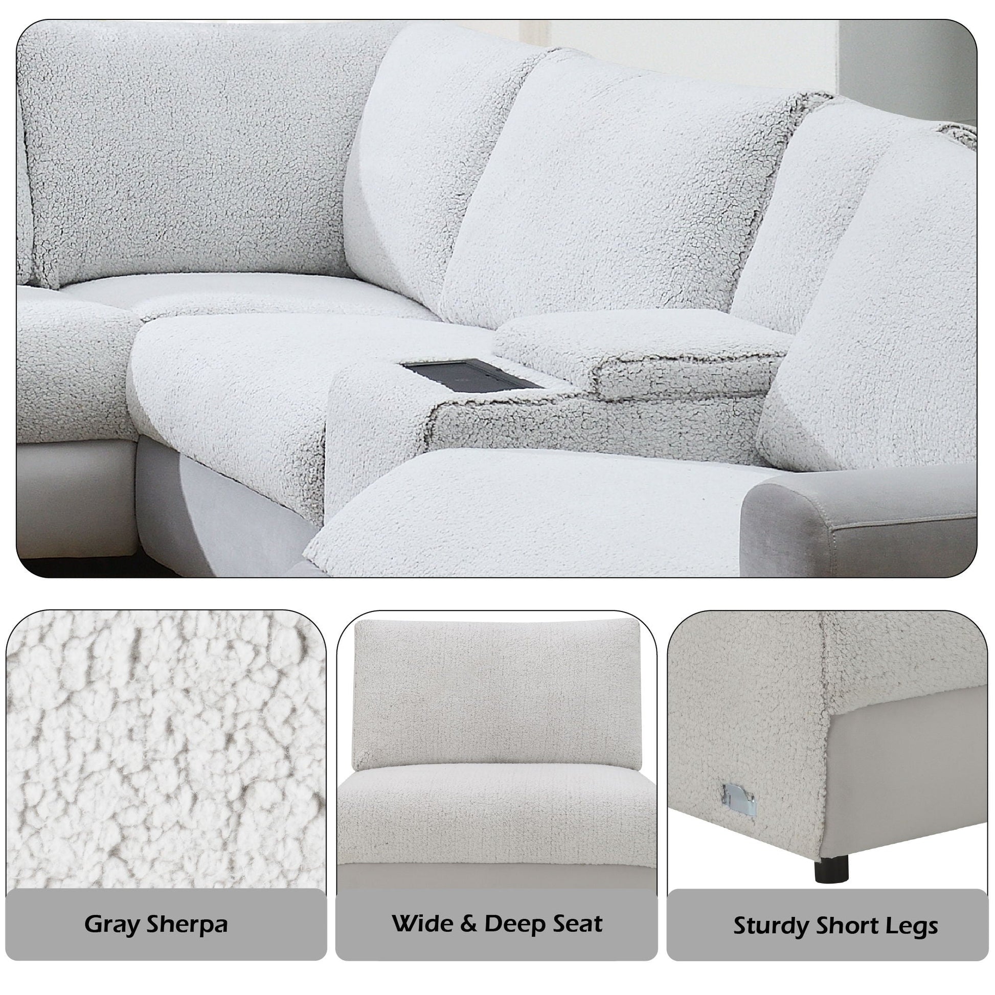 Tarrance modular power reclining sectional gray sherpa fabric by HouseOfZazla on Tampa Home & Garden Store
