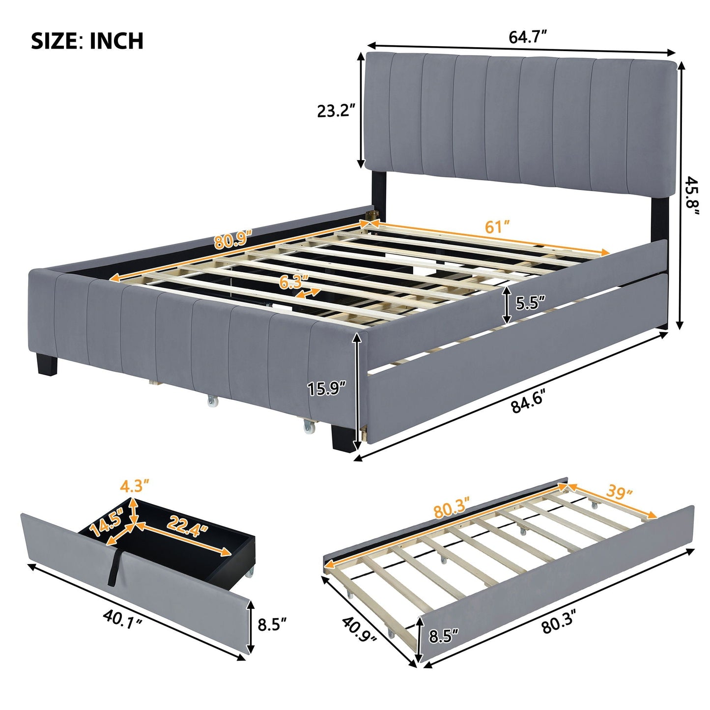 Platform Bed with 2 Drawers and Twin Trundle