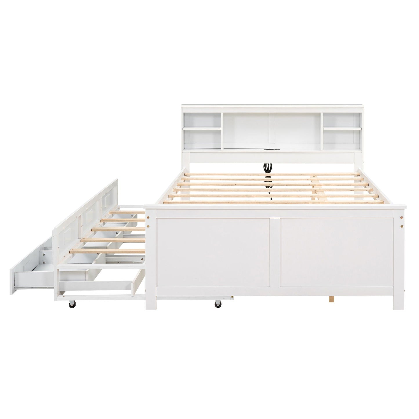 White platform bed with storage headboard, USB, trundle and 3 drawers by HouseOfZazla on Tampa Home & Garden Store