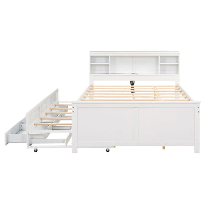 White platform bed with storage headboard, USB, trundle and 3 drawers by HouseOfZazla on Tampa Home & Garden Store