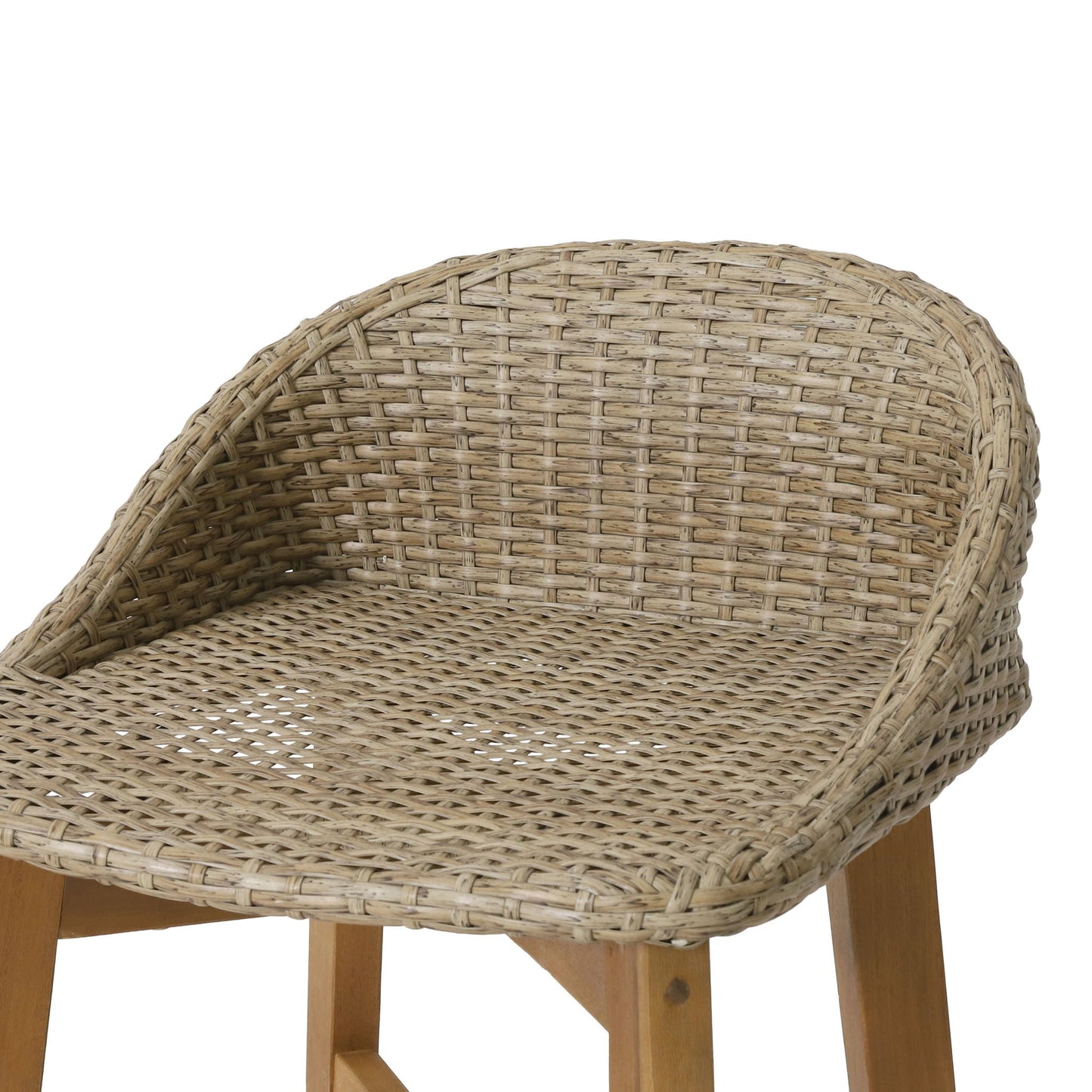 Beeson Outdoor Wicker and Acacia Barstool Set