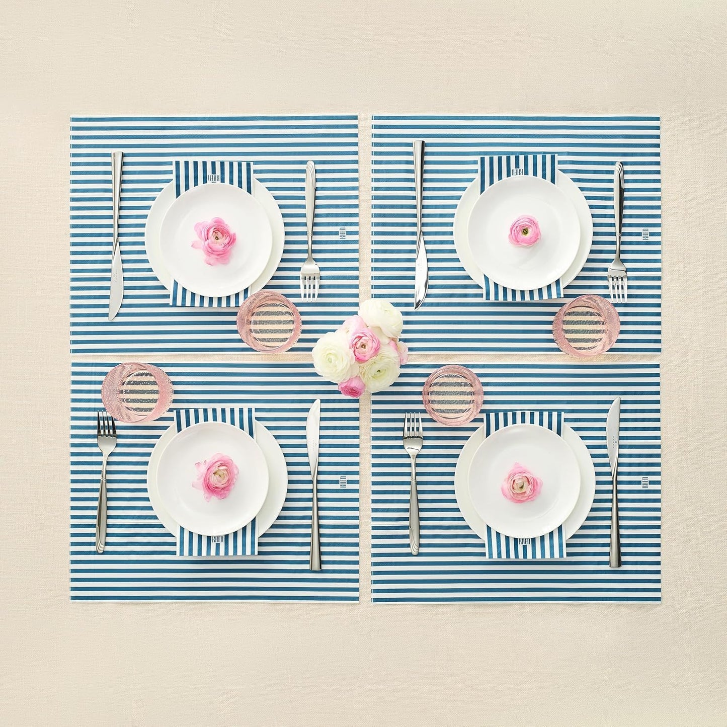 Blue Striped Disposable Paper Napkins Set of 50
