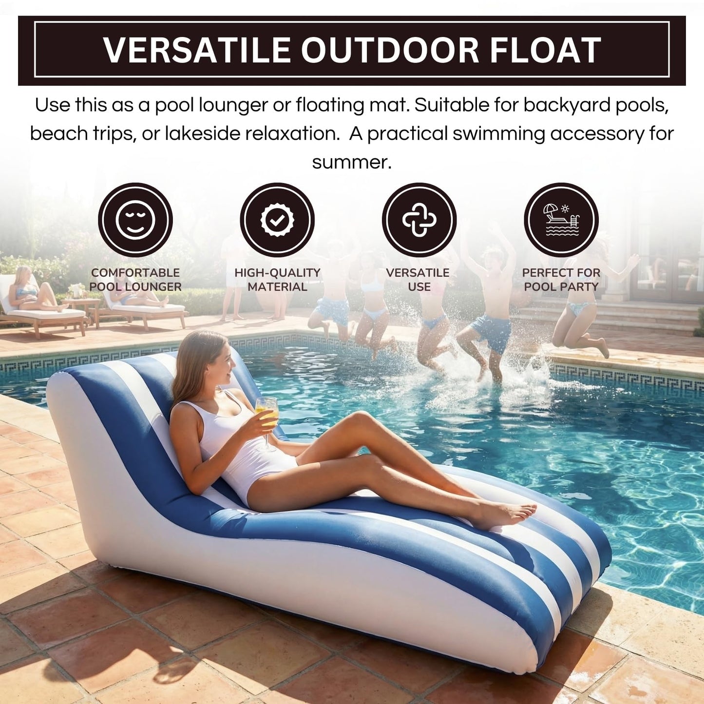 the Mediterranean Stripe Inflatable Pool Lounger