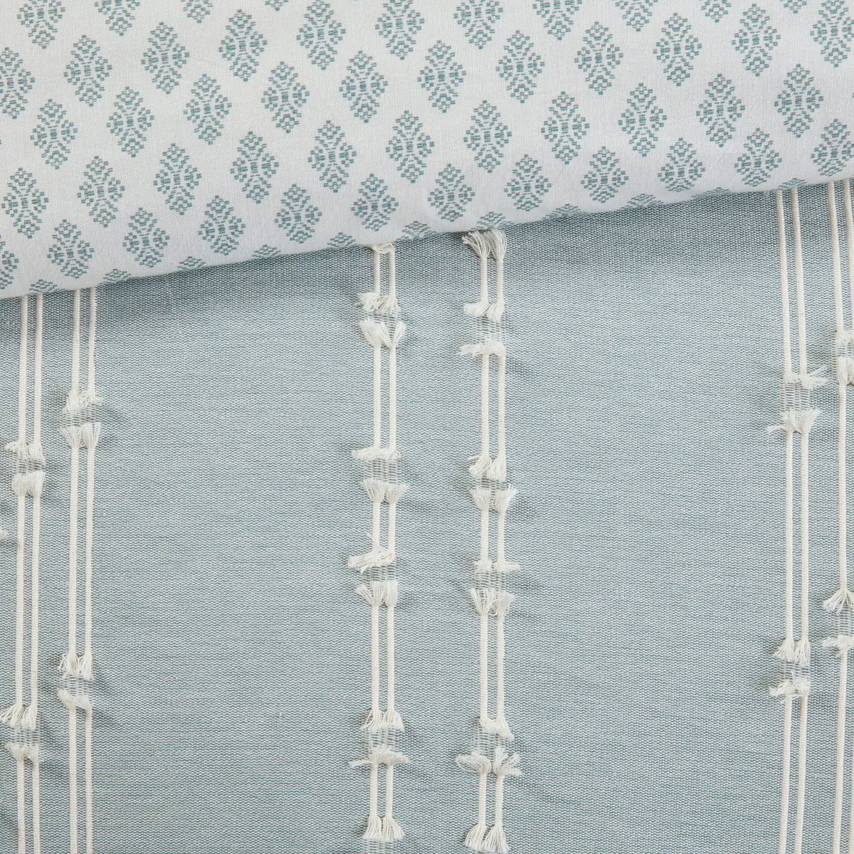Cotton Jacquard Reversible Aqua and Ivory Set