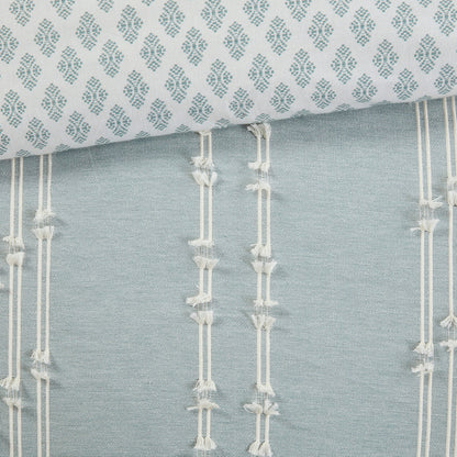 Cotton Jacquard Reversible Aqua and Ivory Set