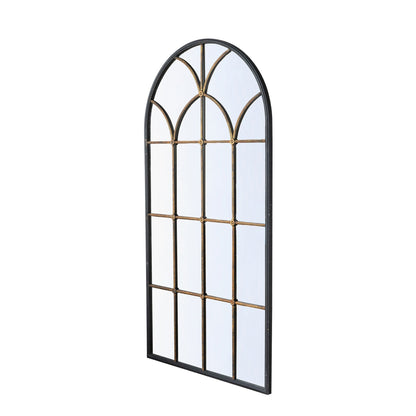 34x65.5in arched full-length mirror with black frame and antique gold windowpane grille on Tampa Home & Garden Store