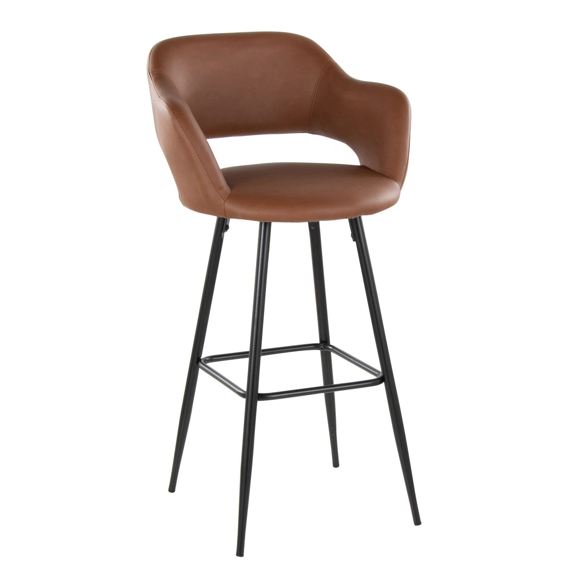 Contemporary fixed-height barstool pair, brown leather seat, black legs HouseOfZazla on Tampa Home & Garden Store